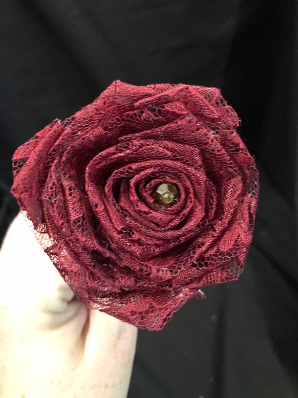 Maroon Lace Roses with Stems, Red Lace Flower Bouquet, Lace Flowers, Lace Roses, Red Roses, 13th Wedding Anniversary Gift, Gift for Her