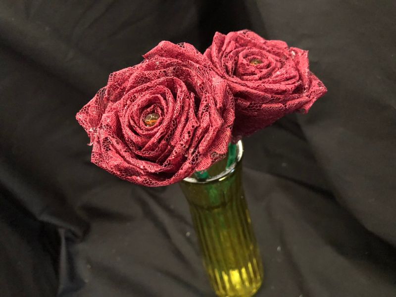 Maroon Lace Roses with Stems, Red Lace Flower Bouquet, Lace Flowers, Lace Roses, Red Roses, 13th Wedding Anniversary Gift, Gift for Her