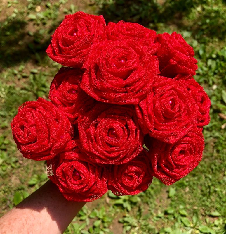 Red Lace Roses with Stems, Red Lace Flower Bouquet, Lace Flowers, Lace Roses, Red Roses, 13th Wedding Anniversary Gift, Wedding Bouquet