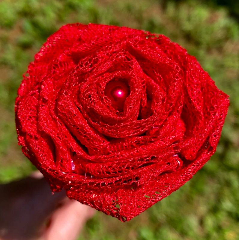 Red Lace Roses with Stems, Red Lace Flower Bouquet, Lace Flowers, Lace Roses, Red Roses, 13th Wedding Anniversary Gift, Wedding Bouquet