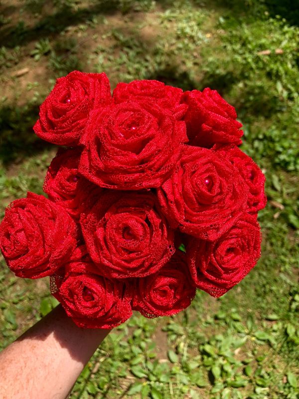 Red Lace Roses with Stems, Red Lace Flower Bouquet, Lace Flowers, Lace Roses, Red Roses, 13th Wedding Anniversary Gift, Wedding Bouquet