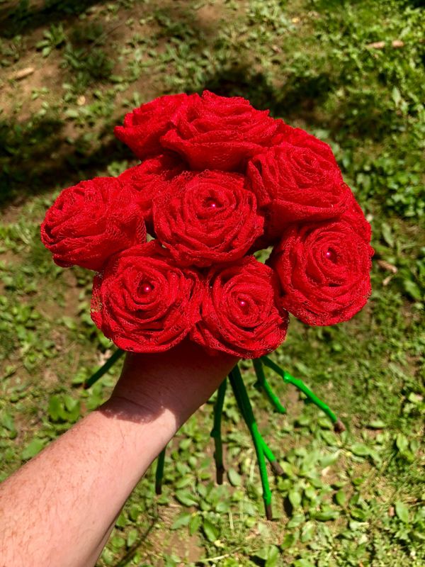 Red Lace Roses with Stems, Red Lace Flower Bouquet, Lace Flowers, Lace Roses, Red Roses, 13th Wedding Anniversary Gift, Wedding Bouquet