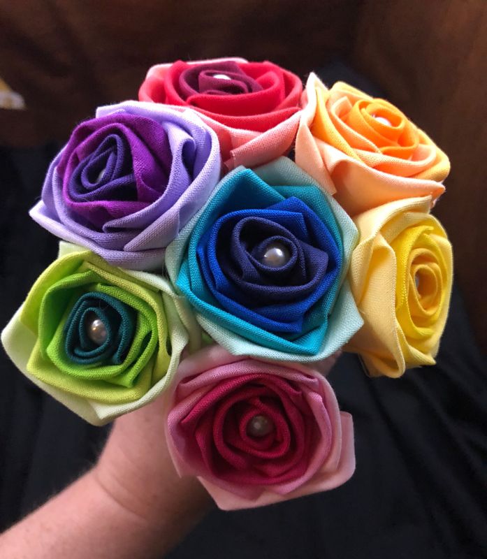 Ombre Rainbow Cotton Roses with Stems, Rainbow Rose Wedding Bouquet, Rainbow Bouquet, Cotton Roses, Cotton Anniversary, Second Anniversary