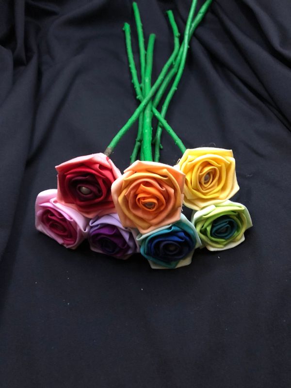 Ombre Rainbow Cotton Roses with Stems, Rainbow Rose Wedding Bouquet, Rainbow Bouquet, Cotton Roses, Cotton Anniversary, Second Anniversary