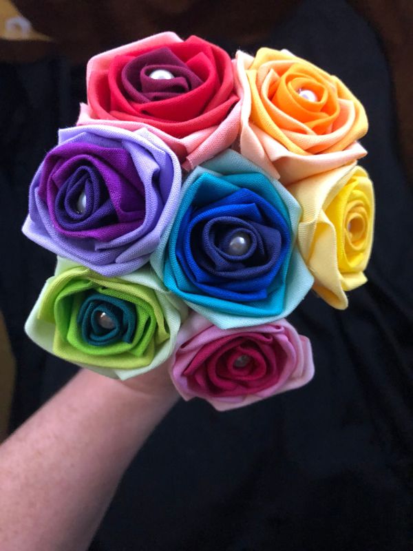 Ombre Rainbow Cotton Roses with Stems, Rainbow Rose Wedding Bouquet, Rainbow Bouquet, Cotton Roses, Cotton Anniversary, Second Anniversary