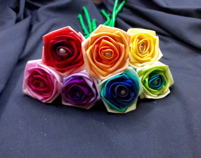 Ombre Rainbow Cotton Roses with Stems, Rainbow Rose Wedding Bouquet, Rainbow Bouquet, Cotton Roses, Cotton Anniversary, Second Anniversary