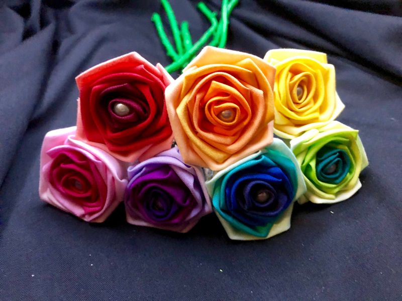 Ombre Rainbow Cotton Roses with Stems, Rainbow Rose Wedding Bouquet, Rainbow Bouquet, Cotton Roses, Cotton Anniversary, Second Anniversary
