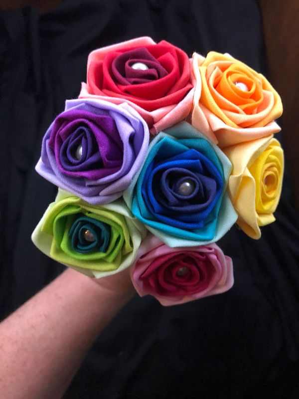 Ombre Rainbow Cotton Roses with Stems, Rainbow Rose Wedding Bouquet, Rainbow Bouquet, Cotton Roses, Cotton Anniversary, Second Anniversary