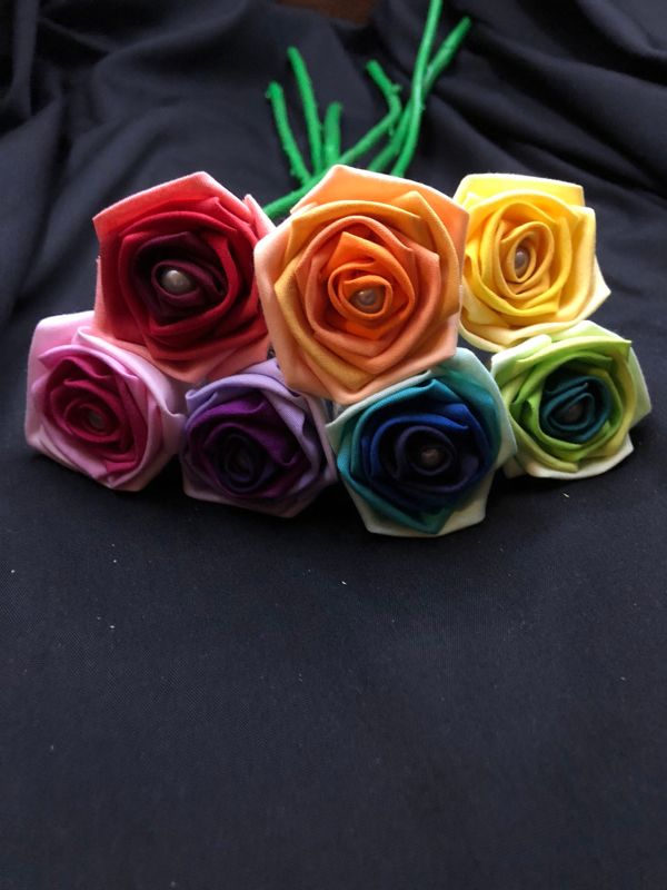 Ombre Rainbow Cotton Roses with Stems, Rainbow Rose Wedding Bouquet, Rainbow Bouquet, Cotton Roses, Cotton Anniversary, Second Anniversary