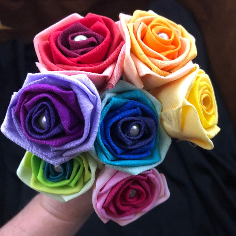 Ombre Rainbow Cotton Roses with Stems, Rainbow Rose Wedding Bouquet, Rainbow Bouquet, Cotton Roses, Cotton Anniversary, Second Anniversary