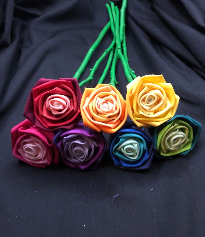 Ombre Rainbow Cotton Roses with Stems, Rainbow Rose Wedding Bouquet, Rainbow Bouquet, Ombre Bouquet, Cotton Anniversary, 2nd Anniversary