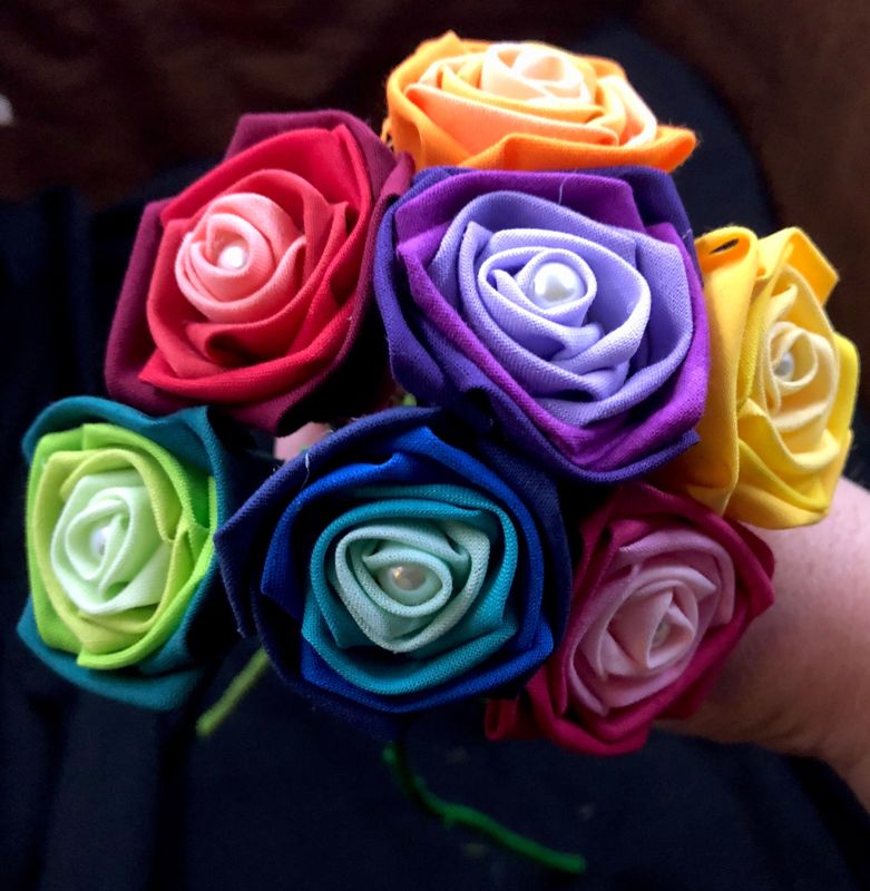 Ombre Rainbow Cotton Roses with Stems, Rainbow Rose Wedding Bouquet, Rainbow Bouquet, Ombre Bouquet, Cotton Anniversary, 2nd Anniversary