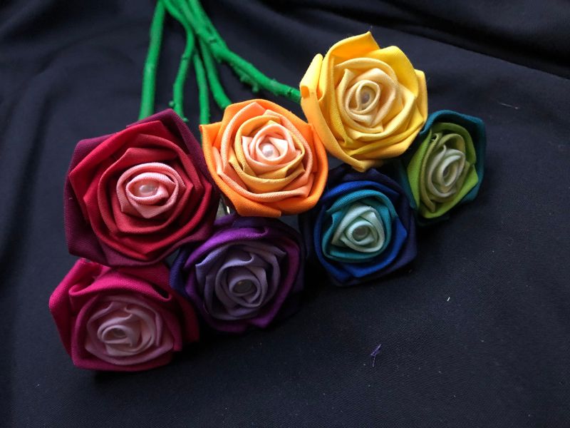Ombre Rainbow Cotton Roses with Stems, Rainbow Rose Wedding Bouquet, Rainbow Bouquet, Ombre Bouquet, Cotton Anniversary, 2nd Anniversary