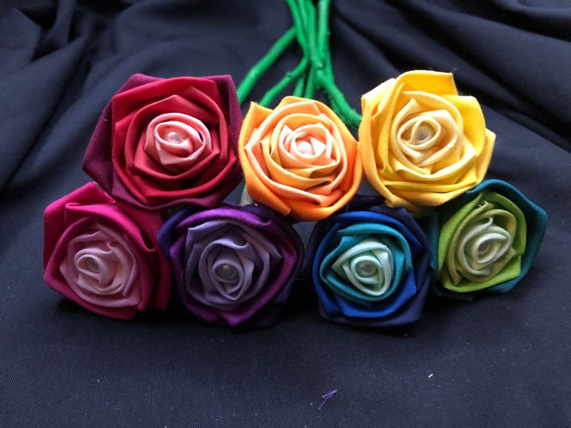 Ombre Rainbow Cotton Roses with Stems, Rainbow Rose Wedding Bouquet, Rainbow Bouquet, Ombre Bouquet, Cotton Anniversary, 2nd Anniversary