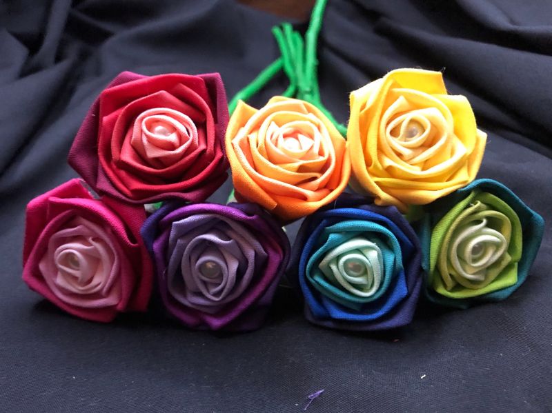 Ombre Rainbow Cotton Roses with Stems, Rainbow Rose Wedding Bouquet, Rainbow Bouquet, Ombre Bouquet, Cotton Anniversary, 2nd Anniversary
