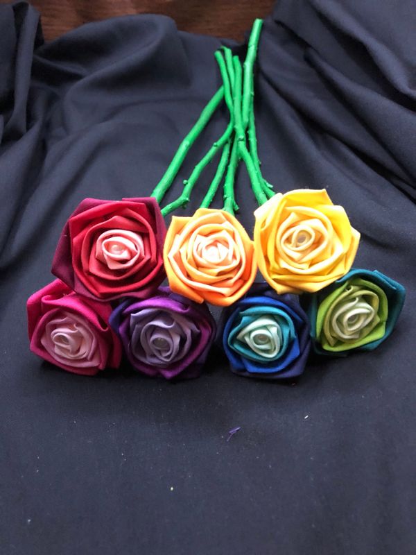 Ombre Rainbow Cotton Roses with Stems, Rainbow Rose Wedding Bouquet, Rainbow Bouquet, Ombre Bouquet, Cotton Anniversary, 2nd Anniversary