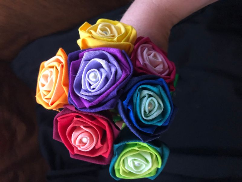 Ombre Rainbow Cotton Roses with Stems, Rainbow Rose Wedding Bouquet, Rainbow Bouquet, Ombre Bouquet, Cotton Anniversary, 2nd Anniversary