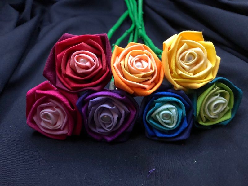 Ombre Rainbow Cotton Roses with Stems, Rainbow Rose Wedding Bouquet, Rainbow Bouquet, Ombre Bouquet, Cotton Anniversary, 2nd Anniversary