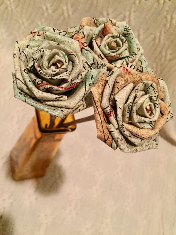 Map Print Cotton Roses with Stems, Wedding Bouquet, Map Print Roses, Cotton Roses, Cotton Anniversary, Second Anniversary, Gift for Her