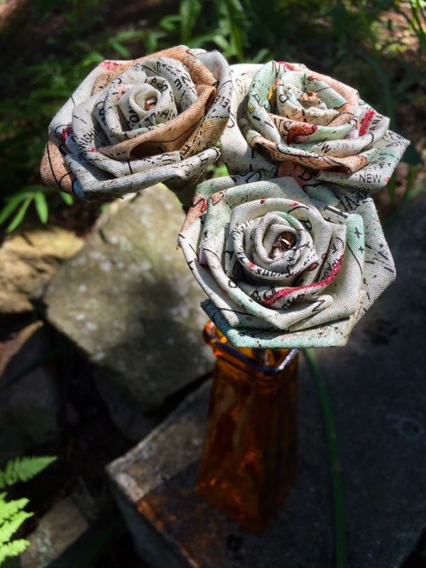 Map Print Cotton Roses with Stems, Wedding Bouquet, Map Print Roses, Cotton Roses, Cotton Anniversary, Second Anniversary, Gift for Her