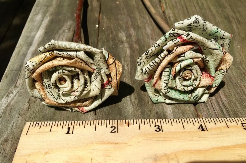 Map Print Cotton Roses with Stems, Wedding Bouquet, Map Print Roses, Cotton Roses, Cotton Anniversary, Second Anniversary, Gift for Her