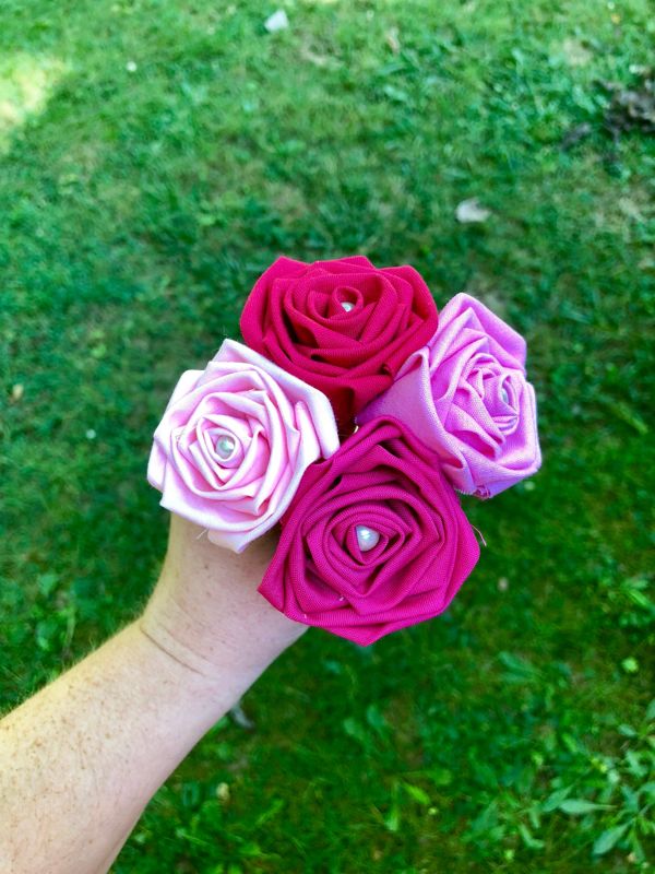 Pink Cotton Roses with Stems, Pink Ombré Flower Bouquet, Pink Rose, Pink Ombré Roses, Cotton Anniversary, Second Anniversary, Gift for Her