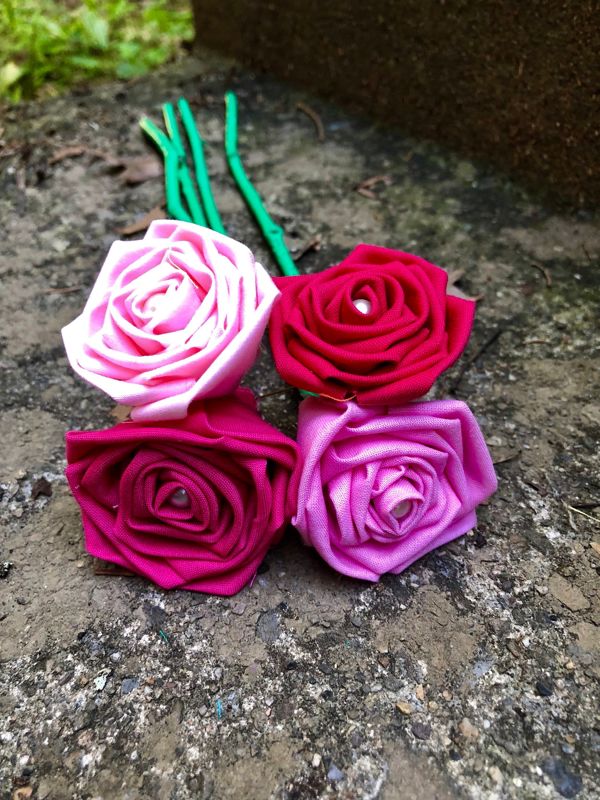 Pink Cotton Roses with Stems, Pink Ombré Flower Bouquet, Pink Rose, Pink Ombré Roses, Cotton Anniversary, Second Anniversary, Gift for Her