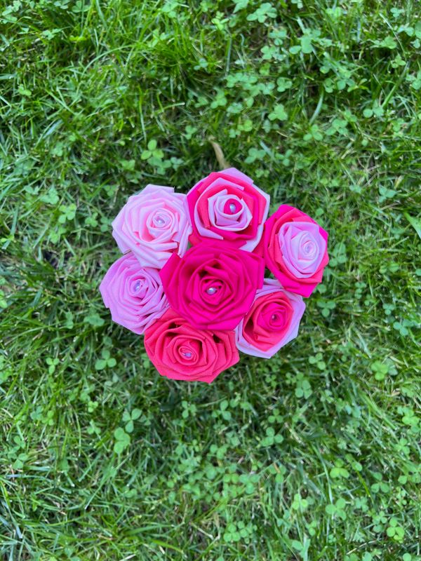 Pink Cotton Roses with Stems, Pink Ombré Flower Bouquet, Pink Rose, Pink Ombré Roses, Cotton Anniversary, Second Anniversary, Gift for Her
