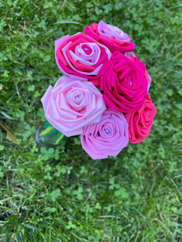Pink Cotton Roses with Stems, Pink Ombré Flower Bouquet, Pink Rose, Pink Ombré Roses, Cotton Anniversary, Second Anniversary, Gift for Her