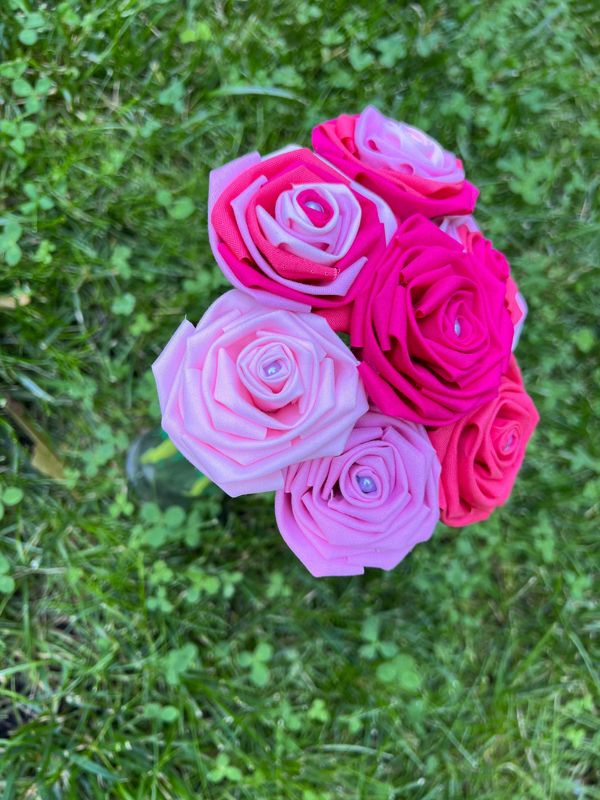 Pink Cotton Roses with Stems, Pink Ombré Flower Bouquet, Pink Rose, Pink Ombré Roses, Cotton Anniversary, Second Anniversary, Gift for Her