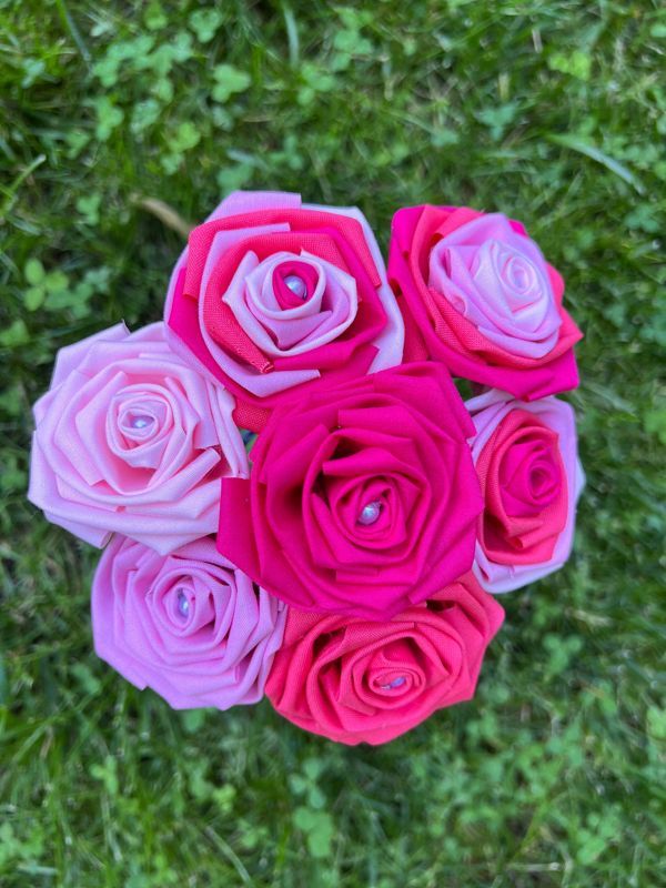 Pink Cotton Roses with Stems, Pink Ombré Flower Bouquet, Pink Rose, Pink Ombré Roses, Cotton Anniversary, Second Anniversary, Gift for Her