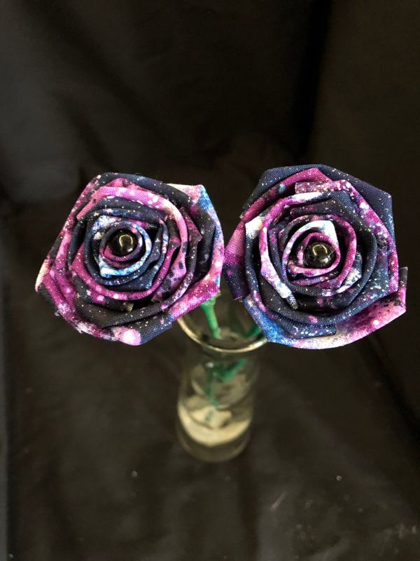Galaxy Print Cotton Roses with Stems, Galaxy Gift, Space Lover, Galaxy Roses, Cotton Roses, Cotton Anniversary, Second Anniversary, For Her