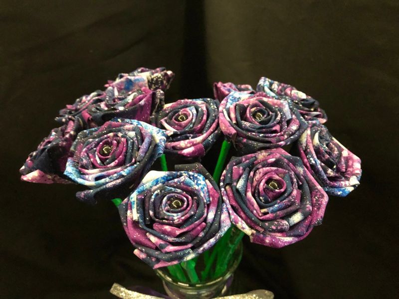 Galaxy Print Cotton Roses with Stems, Galaxy Gift, Space Lover, Galaxy Roses, Cotton Roses, Cotton Anniversary, Second Anniversary, For Her