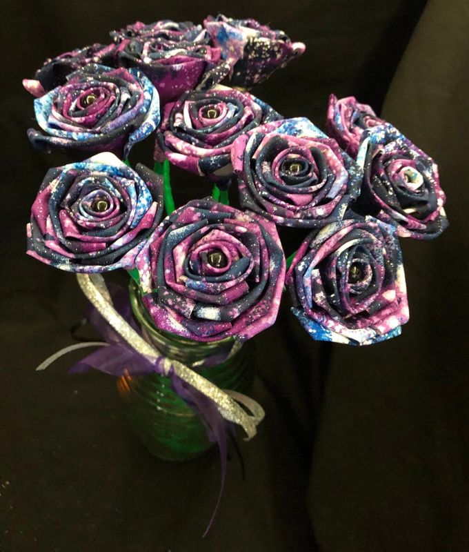 Galaxy Print Cotton Roses with Stems, Galaxy Gift, Space Lover, Galaxy Roses, Cotton Roses, Cotton Anniversary, Second Anniversary, For Her