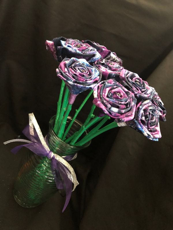 Galaxy Print Cotton Roses with Stems, Galaxy Gift, Space Lover, Galaxy Roses, Cotton Roses, Cotton Anniversary, Second Anniversary, For Her