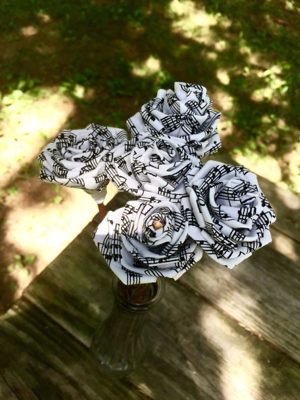 Sheet Music Cotton Roses with Stems, Wedding Bouquet, Birthday Gift, Sheet Music Roses, Gift for Her, Cotton Anniversary, Second Anniversary