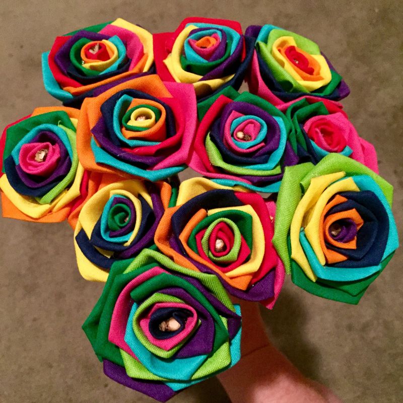 Rainbow Cotton Roses with Stems, Wedding, Rainbow Bouquet, Rainbow Roses, Cotton Roses, Cotton Anniversary, Second Anniversary, Gift for Her