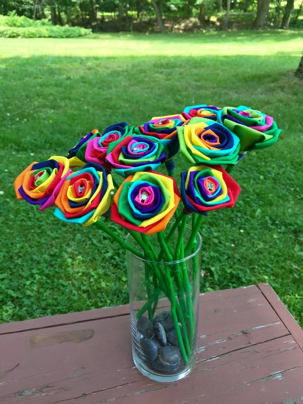 Rainbow Cotton Roses with Stems, Wedding, Rainbow Bouquet, Rainbow Roses, Cotton Roses, Cotton Anniversary, Second Anniversary, Gift for Her
