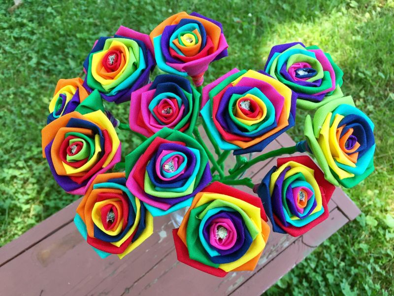 Rainbow Cotton Roses with Stems, Wedding, Rainbow Bouquet, Rainbow Roses, Cotton Roses, Cotton Anniversary, Second Anniversary, Gift for Her