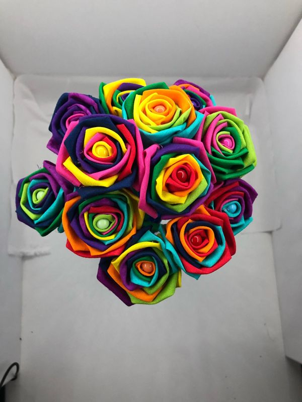 Rainbow Cotton Roses with Stems, Wedding, Rainbow Bouquet, Rainbow Roses, Cotton Roses, Cotton Anniversary, Second Anniversary, Gift for Her