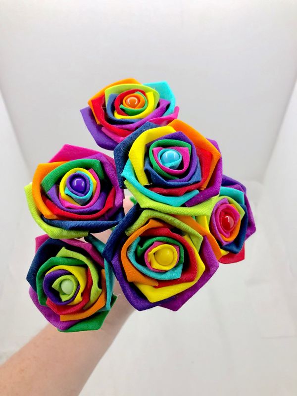 Rainbow Cotton Roses with Stems, Wedding, Rainbow Bouquet, Rainbow Roses, Cotton Roses, Cotton Anniversary, Second Anniversary, Gift for Her