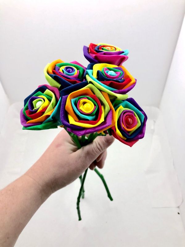 Rainbow Cotton Roses with Stems, Wedding, Rainbow Bouquet, Rainbow Roses, Cotton Roses, Cotton Anniversary, Second Anniversary, Gift for Her