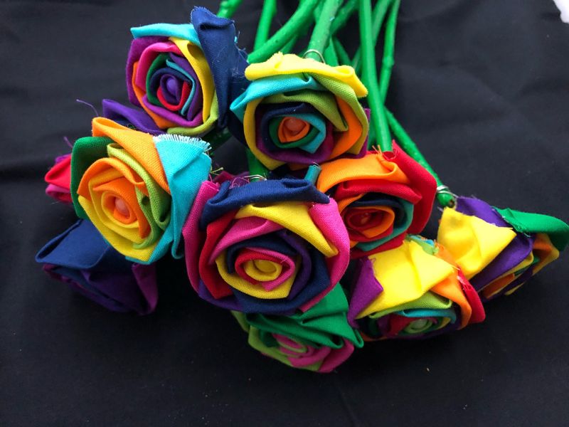 Rainbow Cotton Roses with Stems, Wedding, Rainbow Bouquet, Rainbow Roses, Cotton Roses, Cotton Anniversary, Second Anniversary, Gift for Her