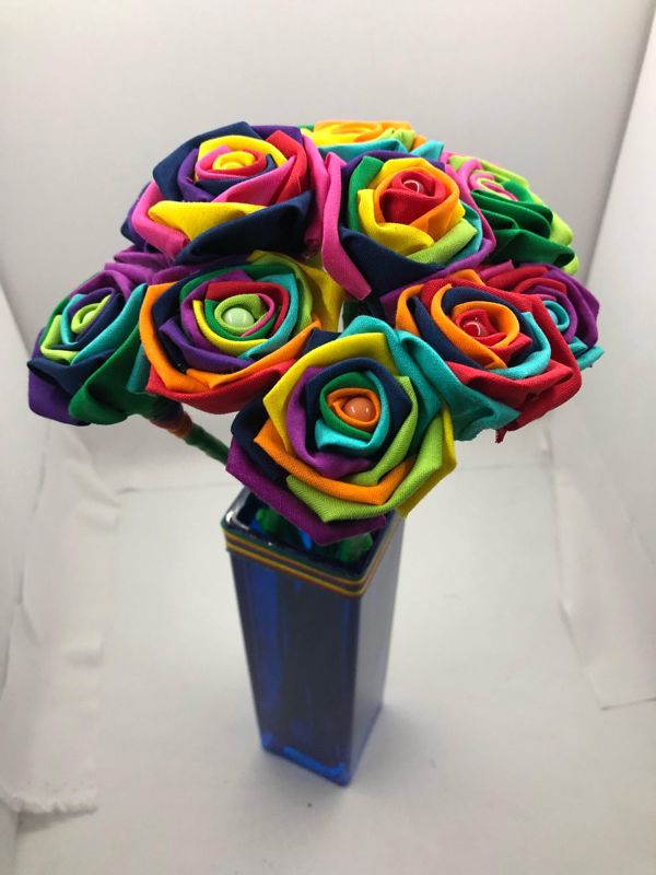 Rainbow Cotton Roses with Stems, Wedding, Rainbow Bouquet, Rainbow Roses, Cotton Roses, Cotton Anniversary, Second Anniversary, Gift for Her