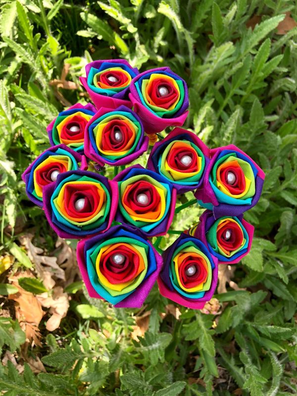 Rainbow Cotton Roses with Stems, Wedding, Rainbow Bouquet, Rainbow Roses, Cotton Roses, Cotton Anniversary, Second Anniversary, Gift for Her