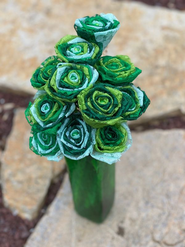 Ombré Green Lace Roses with Stem, Green Lace Flower Bouquet, Green Lace Flower, Green Lace Rose, 13th Wedding Anniversary Gift, Gift for Her