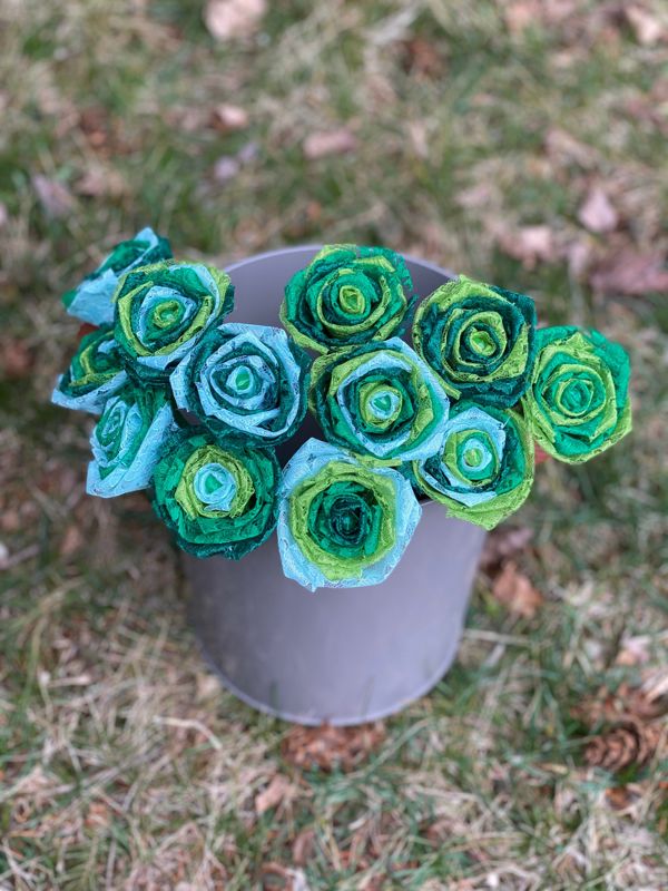 Ombré Green Lace Roses with Stem, Green Lace Flower Bouquet, Green Lace Flower, Green Lace Rose, 13th Wedding Anniversary Gift, Gift for Her
