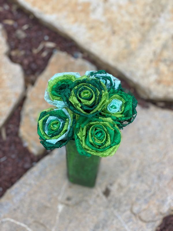 Ombré Green Lace Roses with Stem, Green Lace Flower Bouquet, Green Lace Flower, Green Lace Rose, 13th Wedding Anniversary Gift, Gift for Her