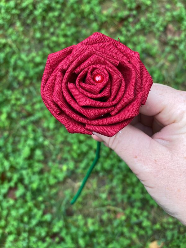 Red Linen Roses with Stems, Linen Flower Bouquet, Linen Flowers, Linen Roses, 12th Wedding Anniversary Gift, Linen Gift for Her, Twelfth