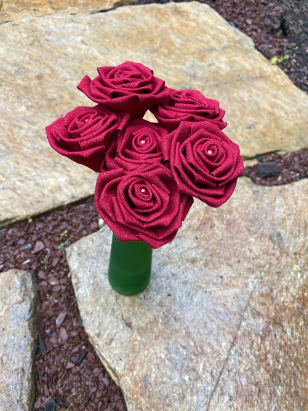 Red Linen Roses with Stems, Linen Flower Bouquet, Linen Flowers, Linen Roses, 12th Wedding Anniversary Gift, Linen Gift for Her, Twelfth